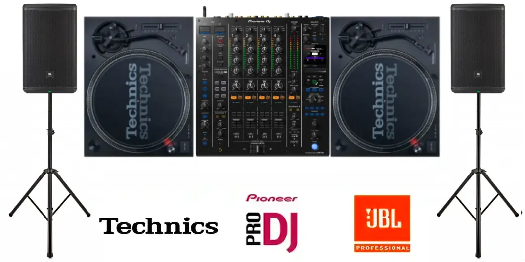 JBL Lautsprecher + Technics 1210 mk7 + Mischpult Pioneer DJM A9